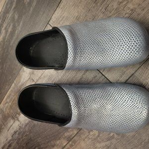 Sanita silver snake skin clogs womens size 34 US size 4